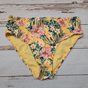 Cabana Del Sol Hi-cut High Waist Bikini Bottom Yellow Hawaiian Beachy Womens M